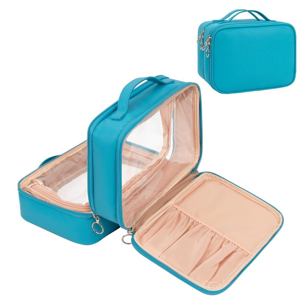 Clear Makeup Bag, Double Layer Cosmetic Bag, Large Capacity Minimalist😺
